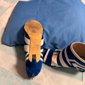 Blue and White Striped Heels